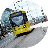 Metrolink tram in Manchester city centre