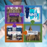 Graphic showing the logos of University of Manchester, NHS, MSP, and GMCA