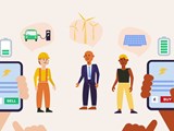 Cartoon graphics of people buying and selling energy